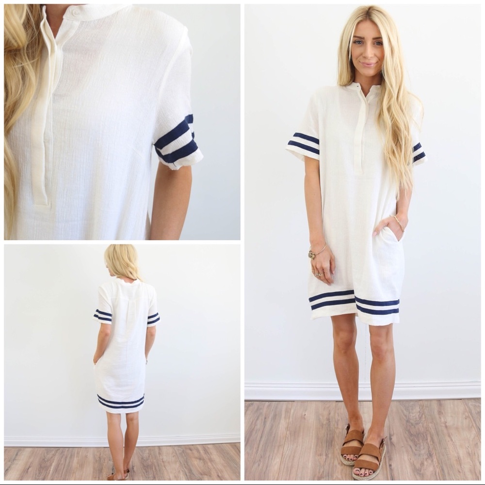 Nautical White & Navy button-up pocket dress * BTQ - Picture 1 of 5